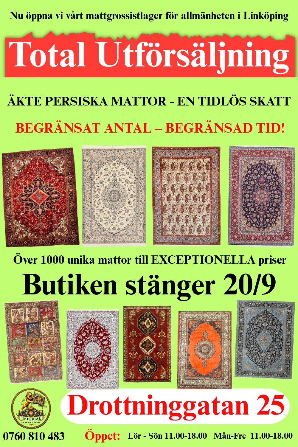 Kampanjinformation för mattförsäljning i Linköping